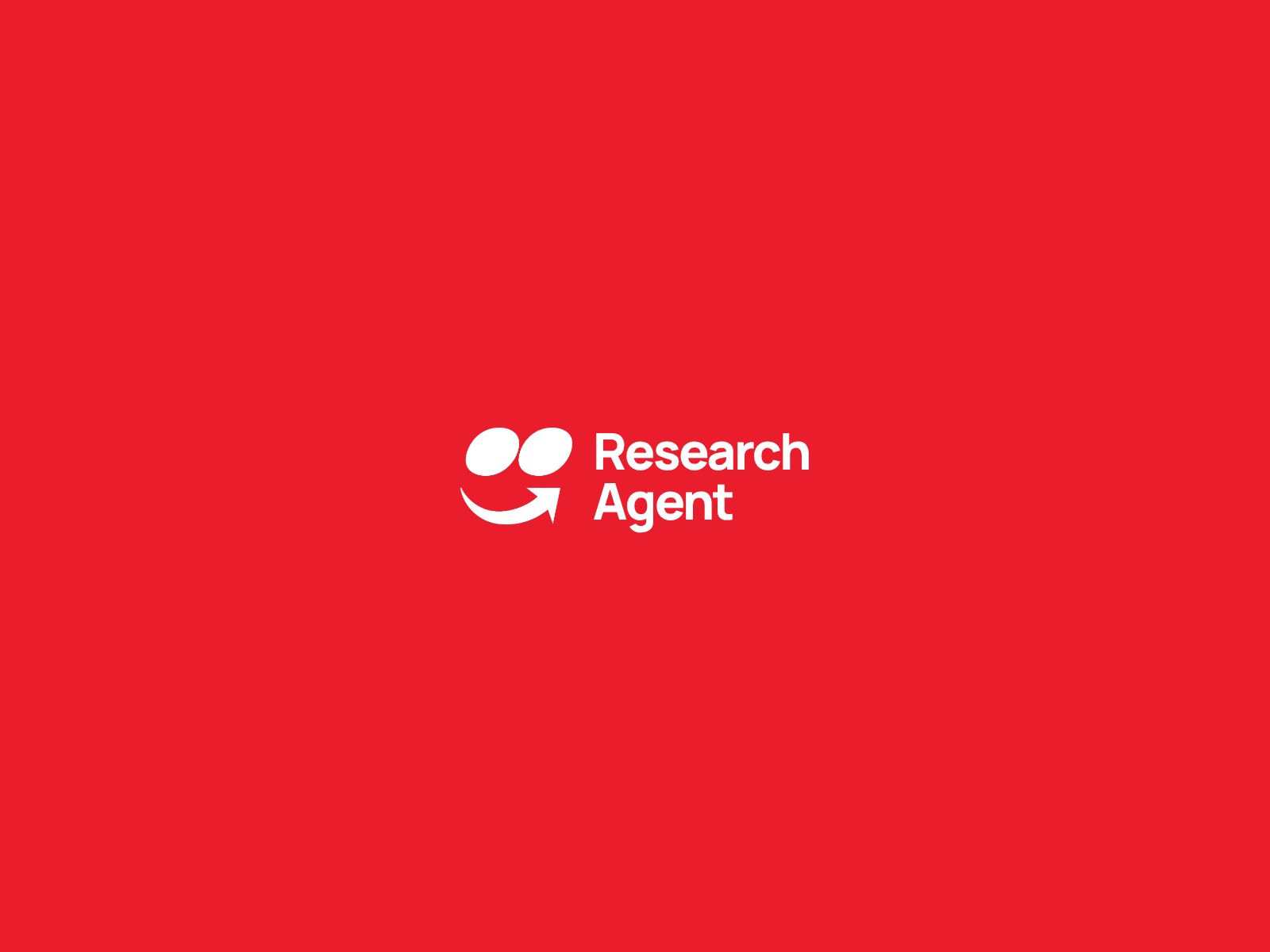 White iFood smile mark with the name Research Agent, on a red background